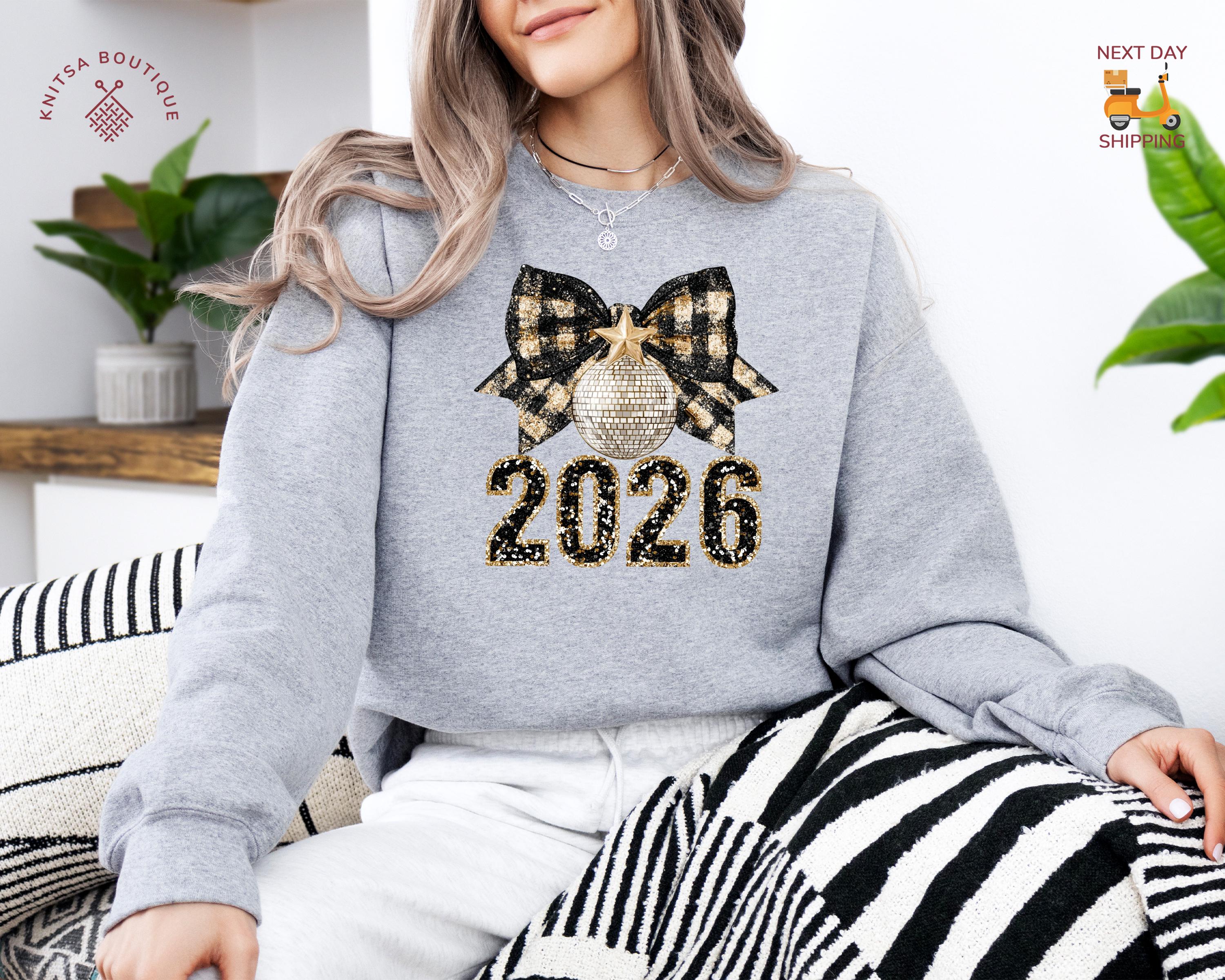 Gildan 18000 New Year 2026 Sweatshirt, Coquette Party Top, Black