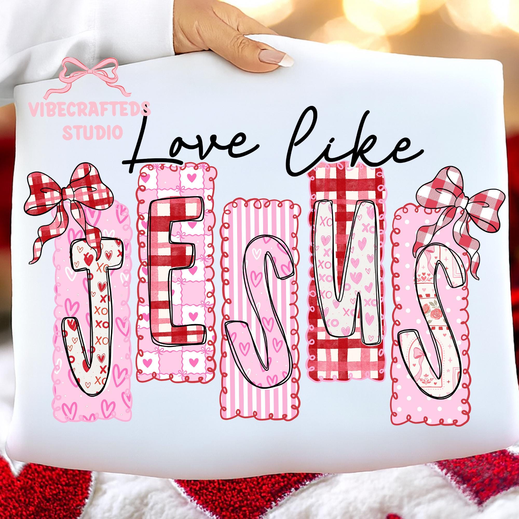 Love Like Jesus Gildan 18000 Sweatshirt, Christian Valentine Gift, Unisex Cozy Crewneck for Couples, Pink Religious Aesthetic by Printify