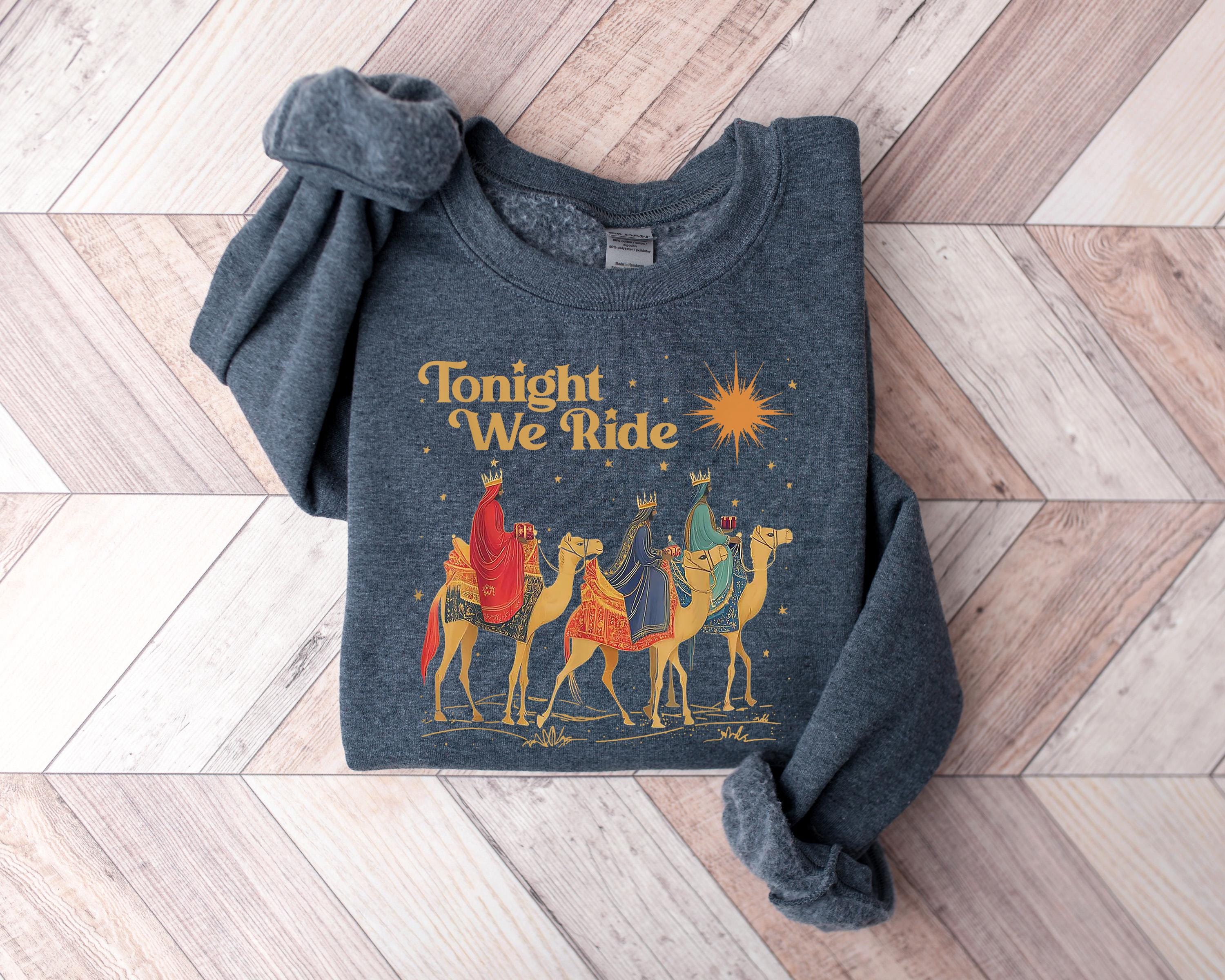 Retro Tonight We Ride Christmas Christian Sweatshirt, Gildan 18000, Cozy Faith Gift for Men & Women, Printify Choice Xmas Outfit