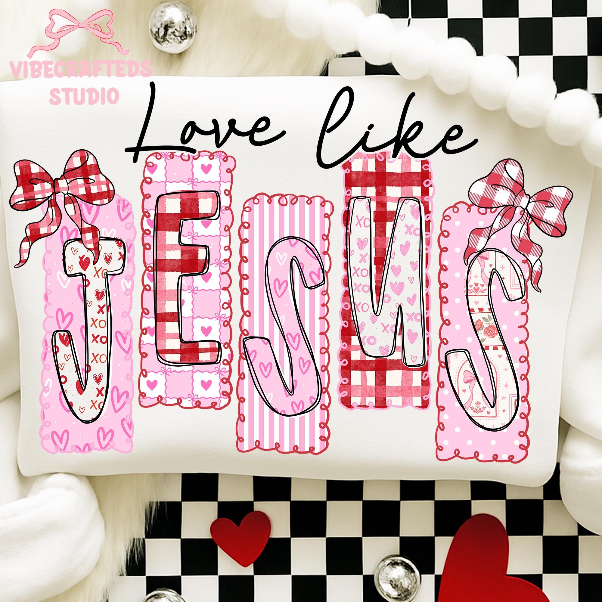 Love Like Jesus Gildan 18000 Sweatshirt, Christian Valentine Gift, Unisex Cozy Crewneck for Couples, Pink Religious Aesthetic by Printify