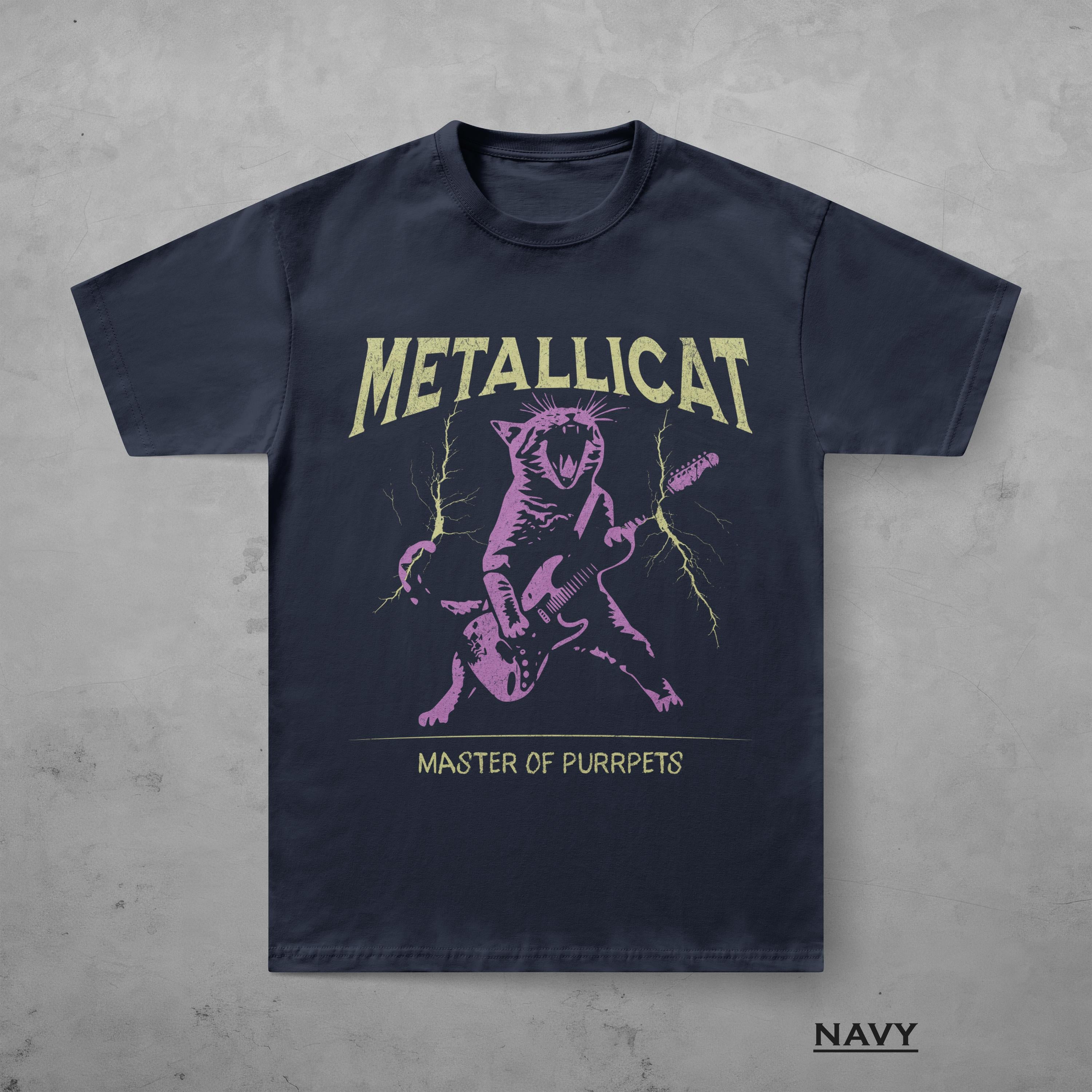 Metallicat Funny Guitar Cat T-Shirt, Gildan 5000 Unisex Heavy Cotton Tee, Perfect Metalhead Gift, Printify Choice for Men & Women