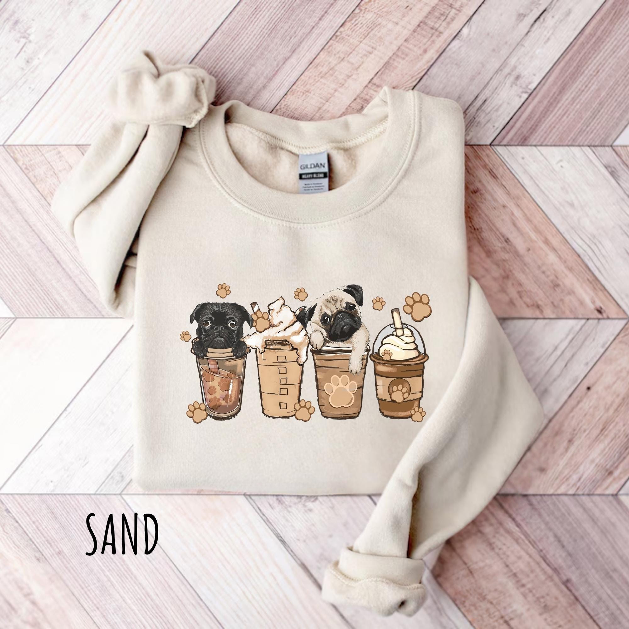 ✨Gildan 18000 Cute Pug Coffee Sweatshirt for Women✨ Cozy Unisex Gift, Trendy Animal Coffee Lover Shirt, Printify Choice