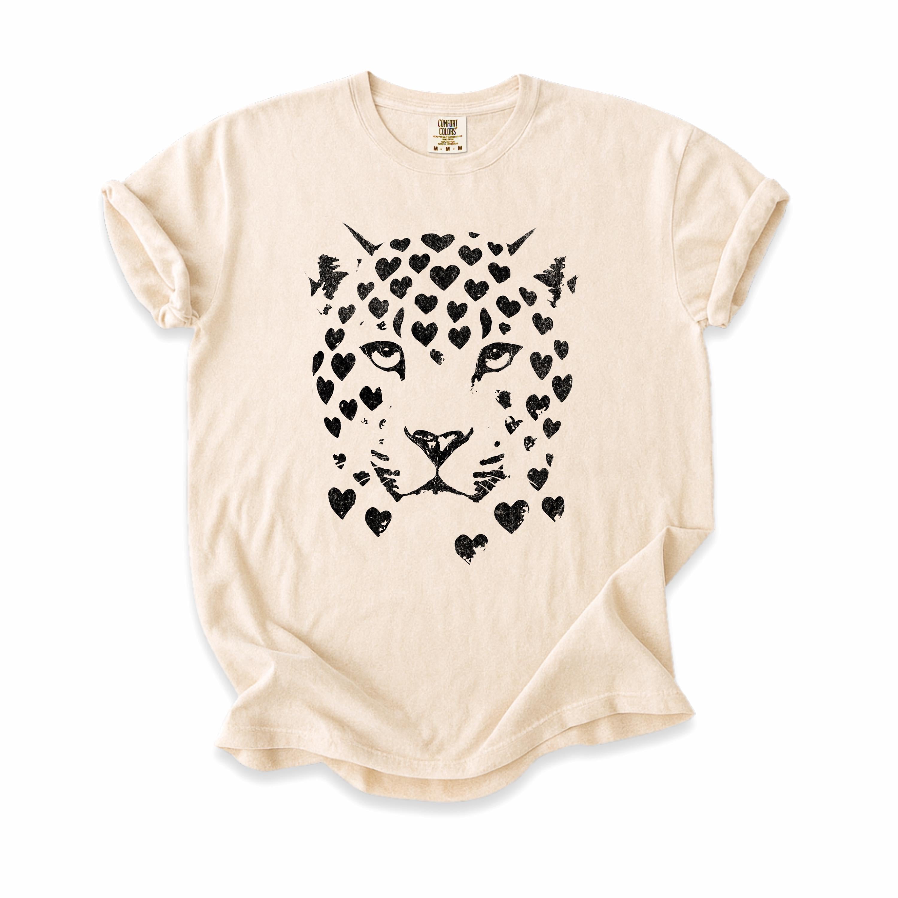 Leopard Face Valentine T-Shirt, Gildan 5000 Unisex Heavy Cotton Tee, Cat Lover Gift, Printify Choice, Perfect for Men & Women