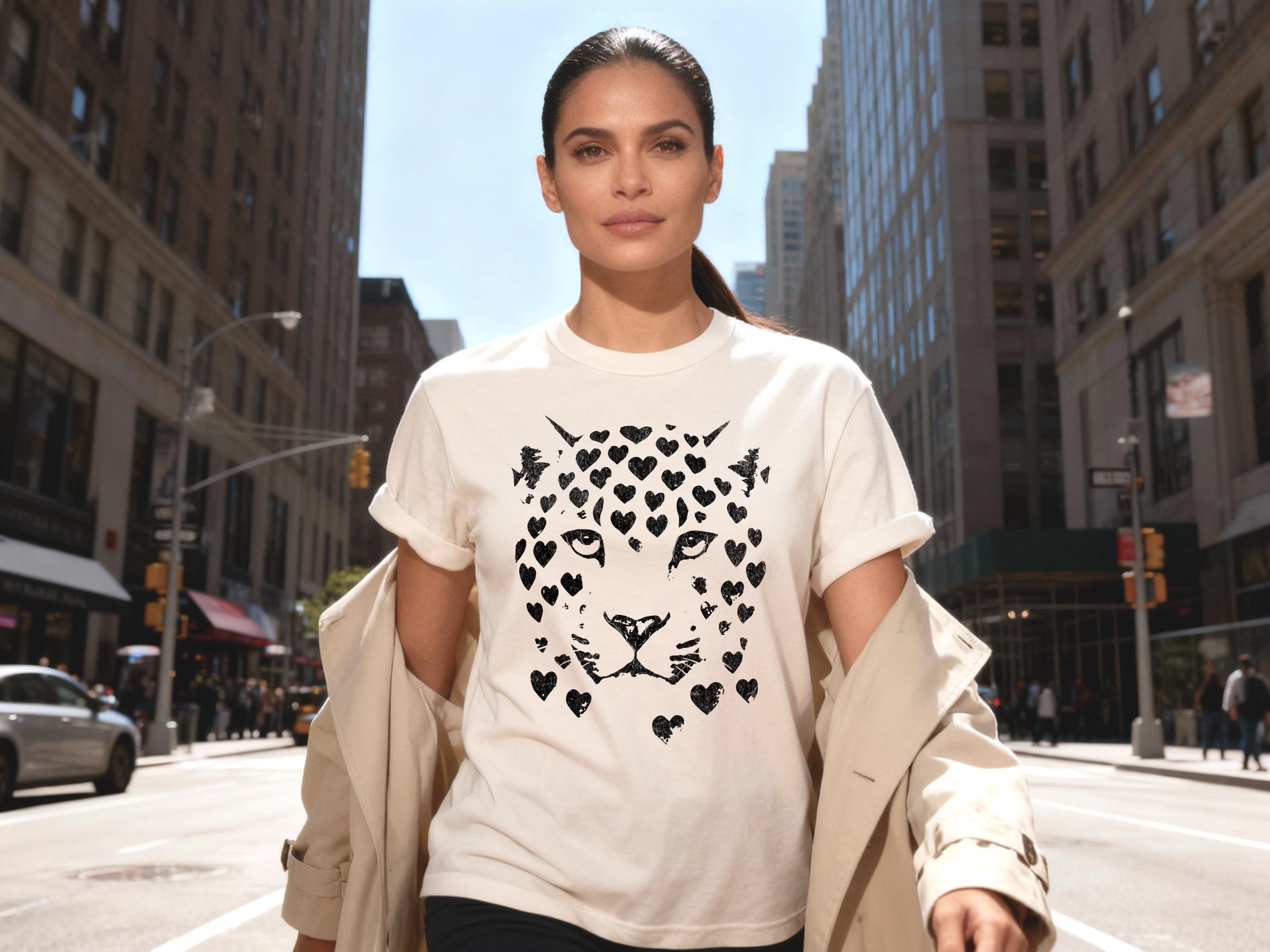 Leopard Face Valentine T-Shirt, Gildan 5000 Unisex Heavy Cotton Tee, Cat Lover Gift, Printify Choice, Perfect for Men & Women