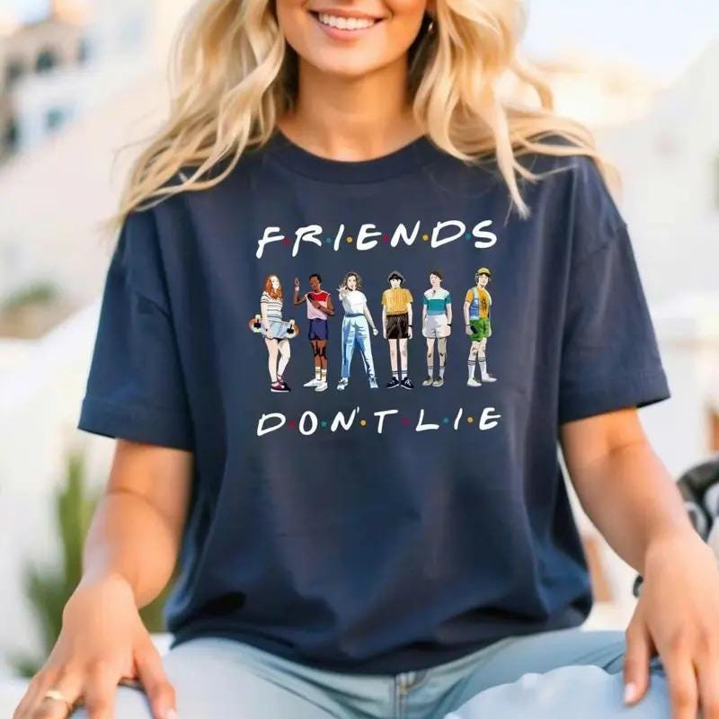 Friends Don't Lie Comfort Colors® Sweatshirt, Unisex 80s Retro Sci-Fi Christmas Gift, Hawkins Vintage Cartoon Style, Perfect for Men & Women