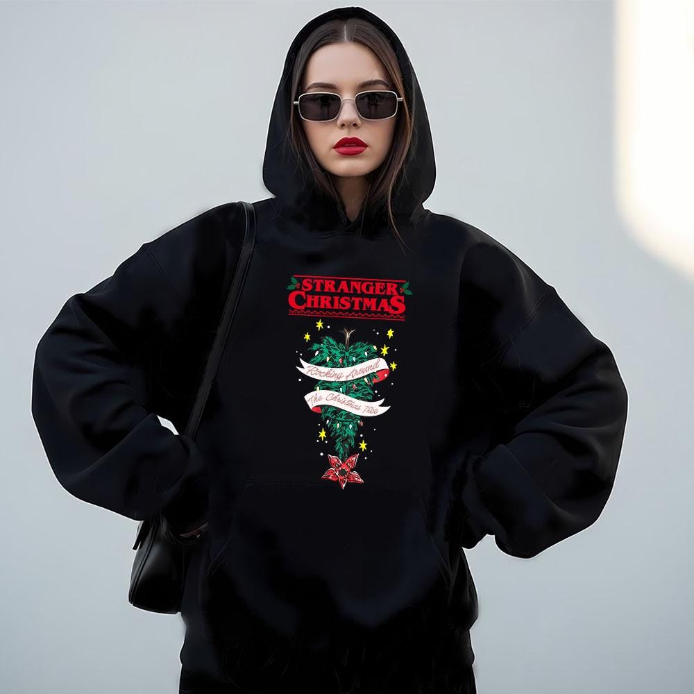 Gildan 18500 Rocking Around Upside Down Christmas Tree Sweatshirt, Retro 80s Holiday Hoodie for Movie Fans, Printify Choice, Perfect Gift