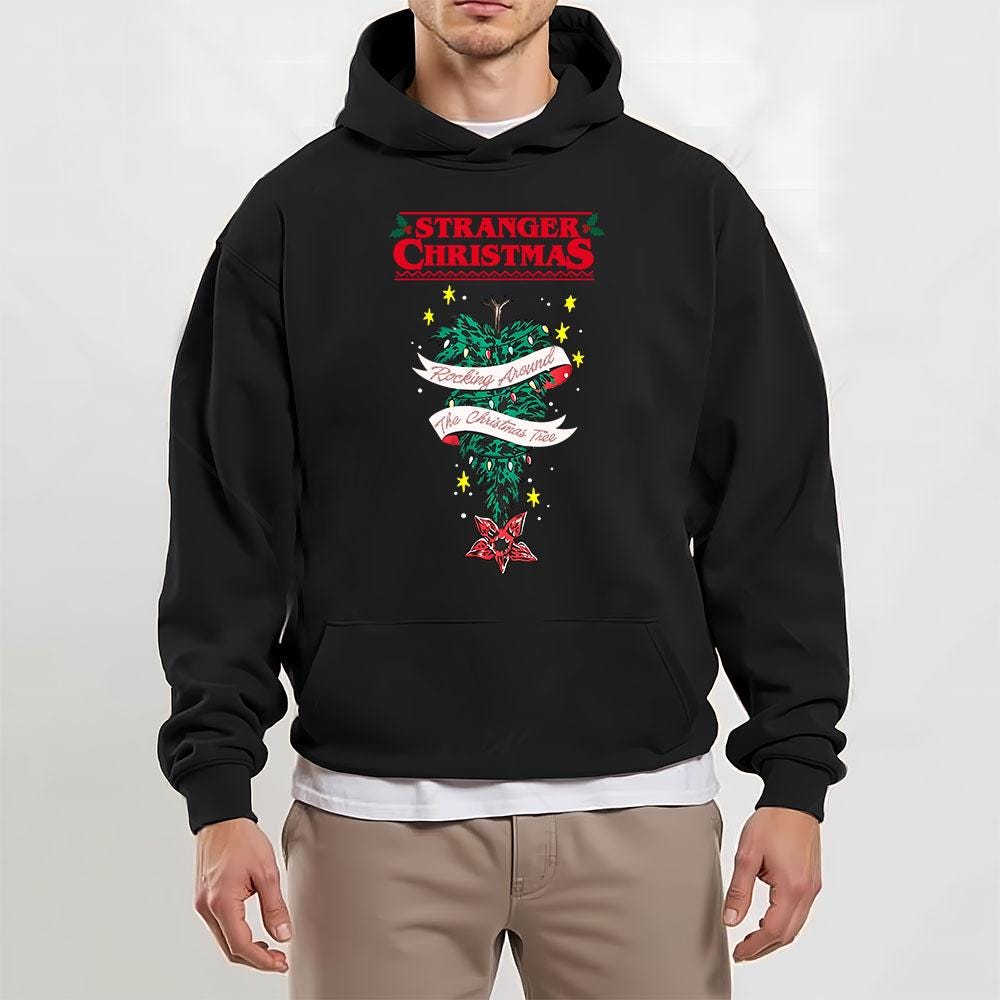 Gildan 18500 Rocking Around Upside Down Christmas Tree Sweatshirt, Retro 80s Holiday Hoodie for Movie Fans, Printify Choice, Perfect Gift