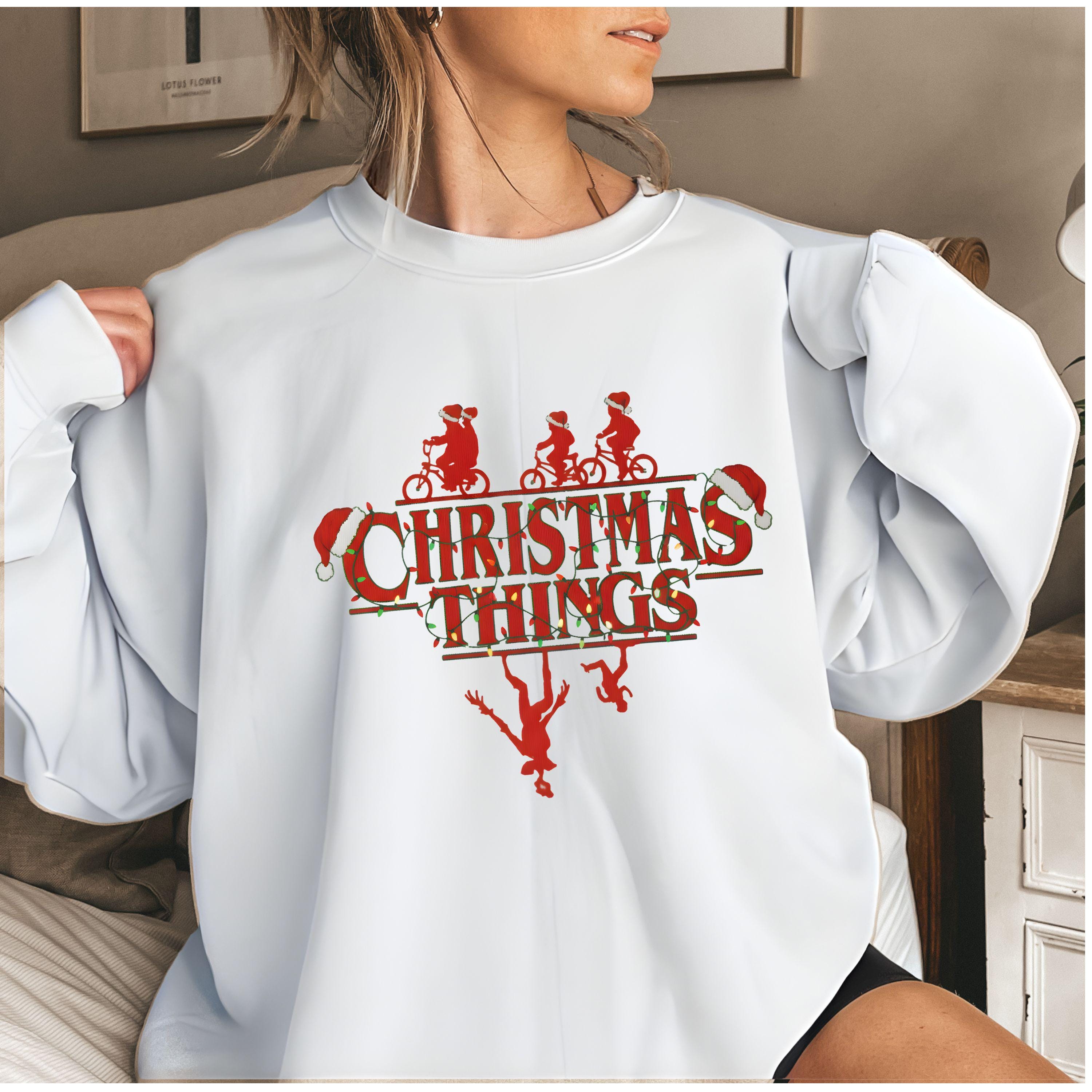 Gildan 18000 Funny Stranger Things Xmas Sweatshirt, Cozy Holiday Gift, Unisex Crewneck for Fans, Upside Down Christmas Aesthetic