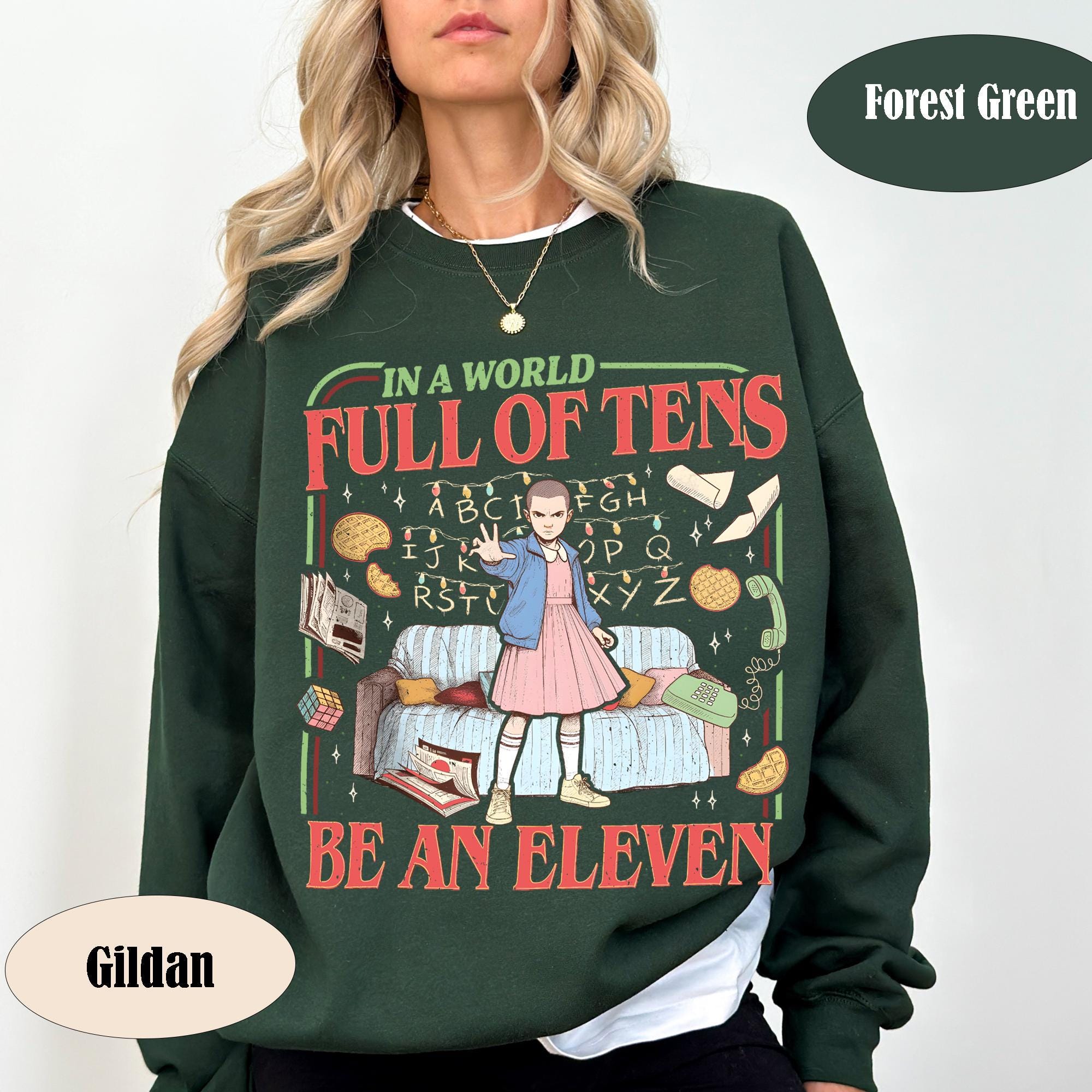 Cozy Gildan 18000 Sweatshirt: Be An Eleven Vintage Graphic for Movie Fans, Christmas Gift, Unisex Aesthetic Outfit