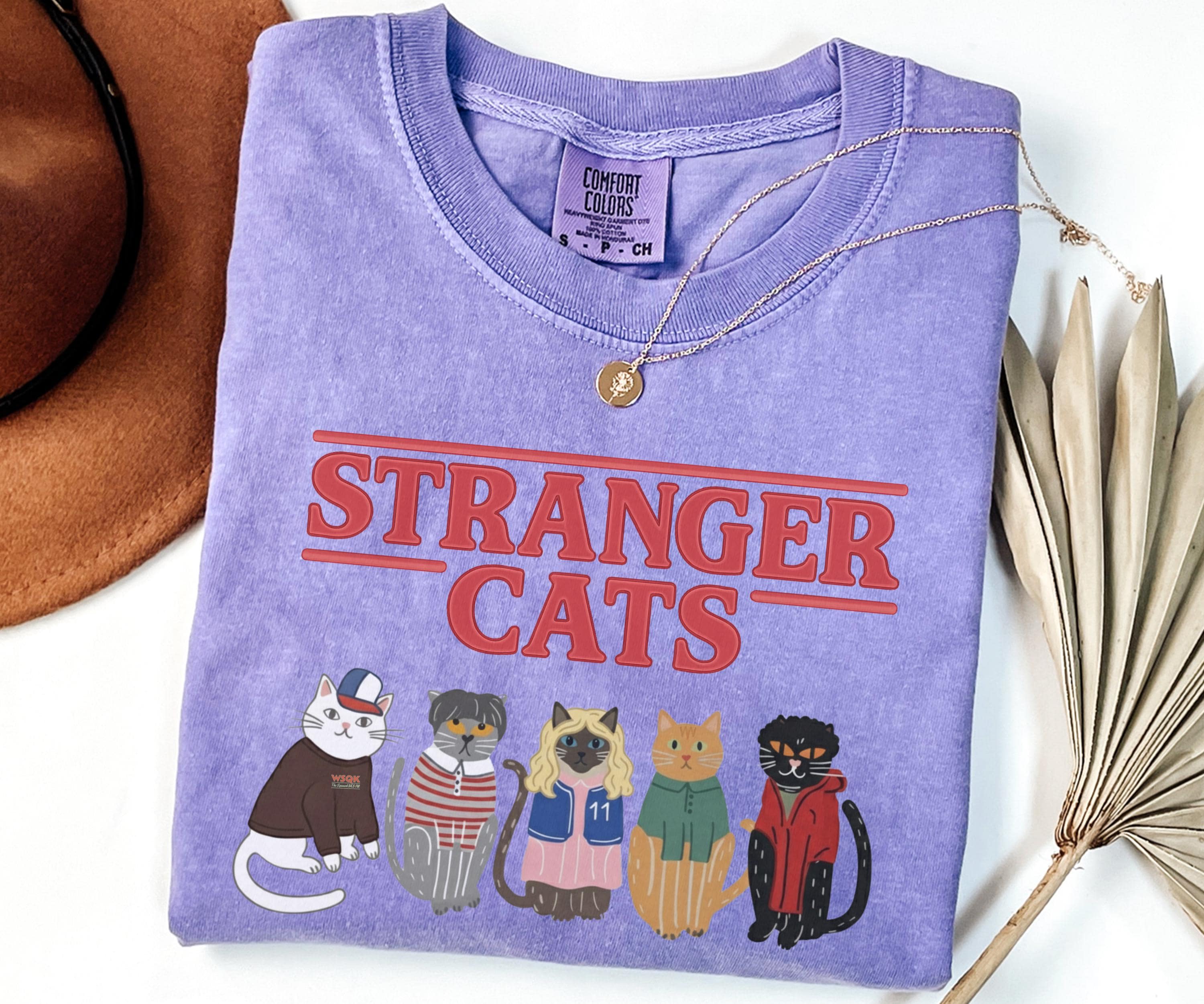 Comfort Colors® 1717 Stranger Cats Tee, Unisex Garment-Dyed Vintage Parody Shirt, SwiftPOD Gift for Stranger Things Fans, Retro 80s Style
