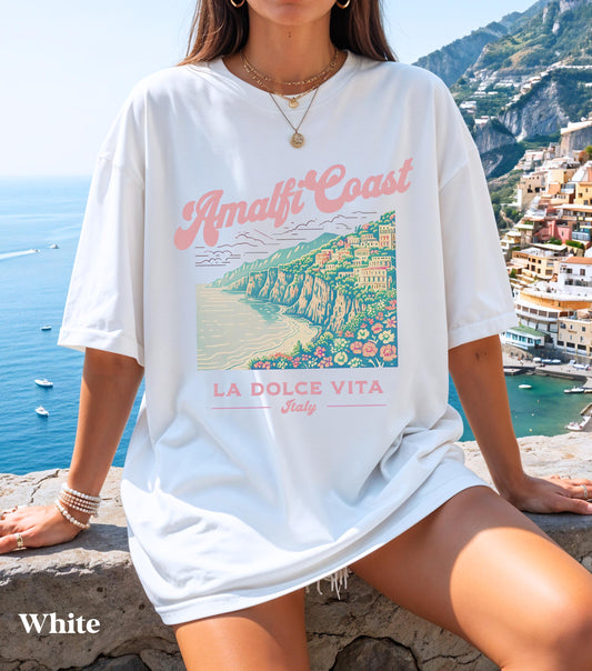 Amalfi Coast Shirt La Dolce Vita Italian Summer Tee, Womens Tshirts, Italy Vacation Outfit, Italia Travel Tees, Soft Cotton Relaxed Fit Gift