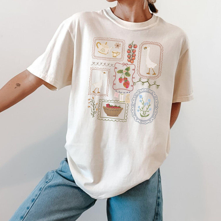 Cottagecore Goose Gardening Shirt Tee for Women, Summer Spring Outfit, Aesthetic Gift for Her