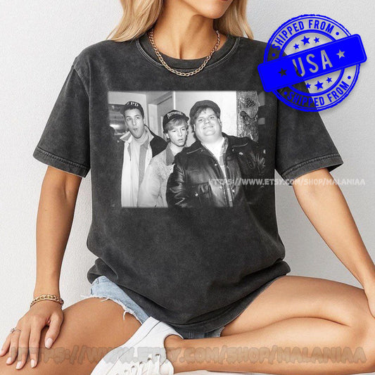 Adam Sandler Chris Farley David Spade 90s Vintage Washed Tee, Retro Comedy Legend Shirt, Soft Cotton Oversized Fit Gift for men women