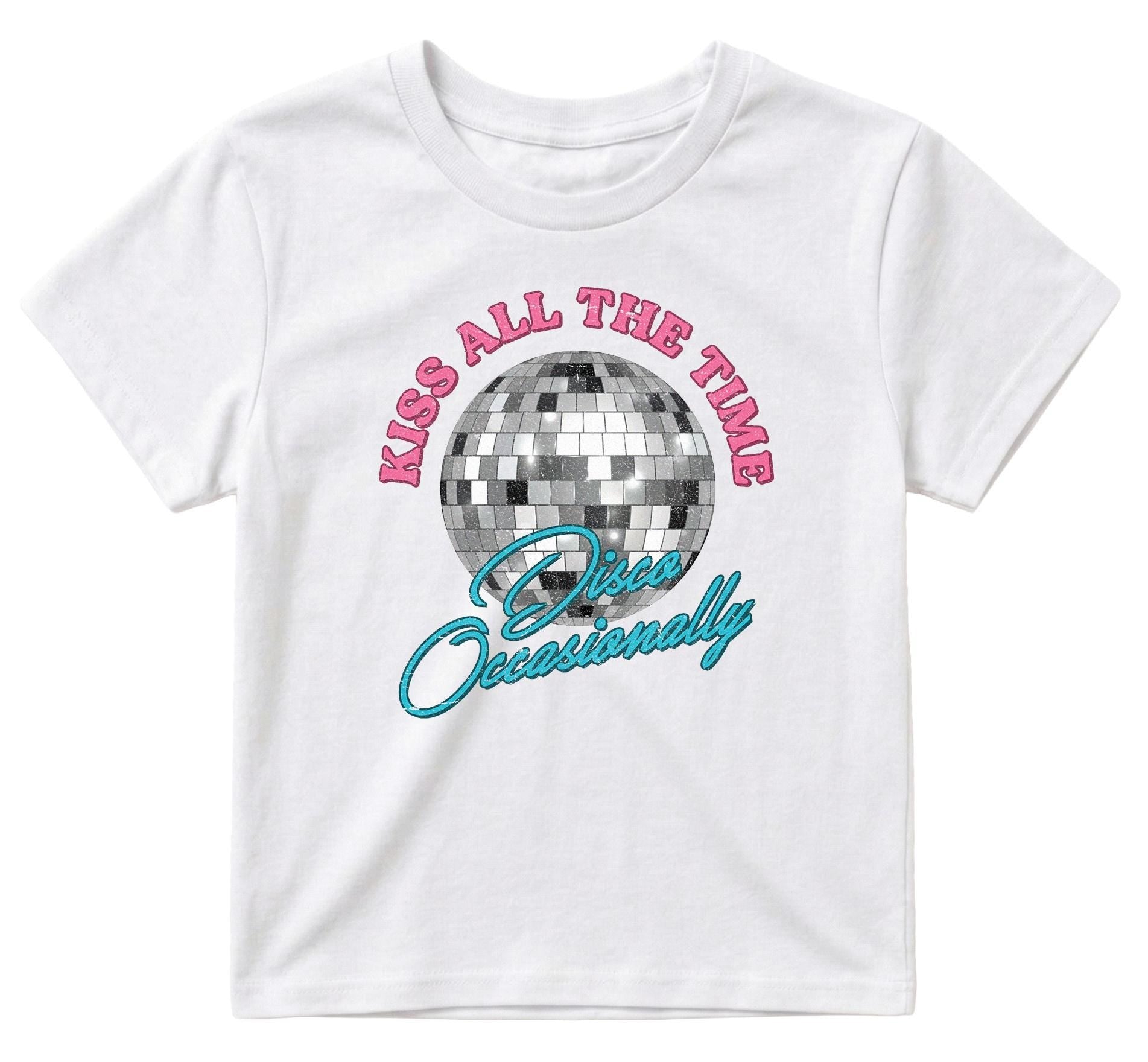 Kiss All The Time, Disco Occasionally Baby Tee Unisex Cotton Blend T-Shirt, Y2K 90s Aesthetic Concert Tour Outfit, Disco Ball Version, Women Gift