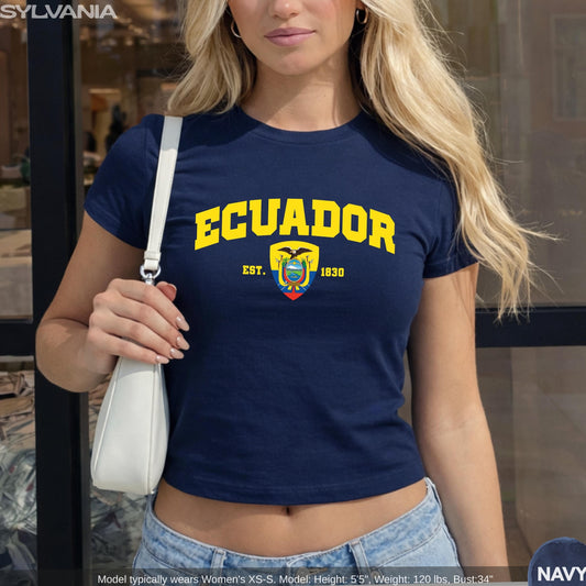 Ecuador Baby Tee Women's Ecuador Flag Shirt for Game Day, World Cup 2026 Outfit Top, Cute Cropped Fit, Fan Gift