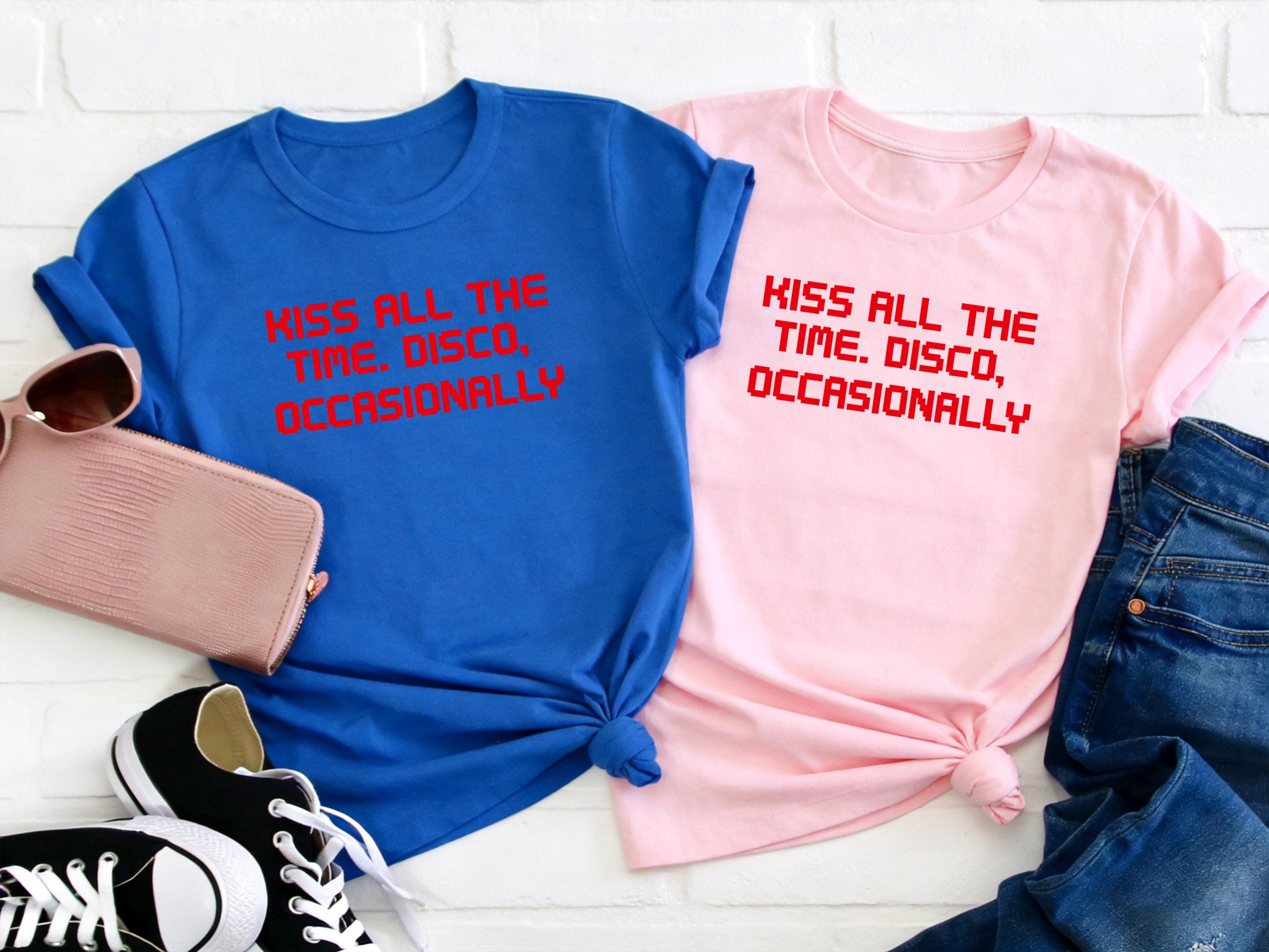 Kiss All The Time Disco Occasionally Baby Tee, Unisex Red Text Top for Women, Concert Merch Aesthetic Shirt, Cute Gift for Her, Summer Outfit