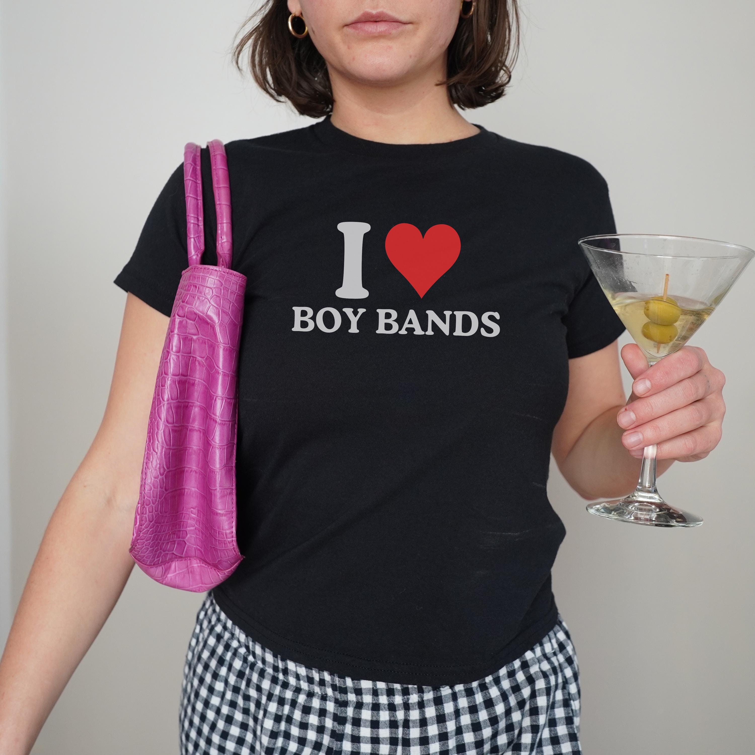 I Love Boy Bands Baby Tee for Women, Viral Y2K Fitted Crop Concert Tour Shirt, Summer Festival Rave Outfit, Music Lover Gift, K-Pop Brothers Aesthetic