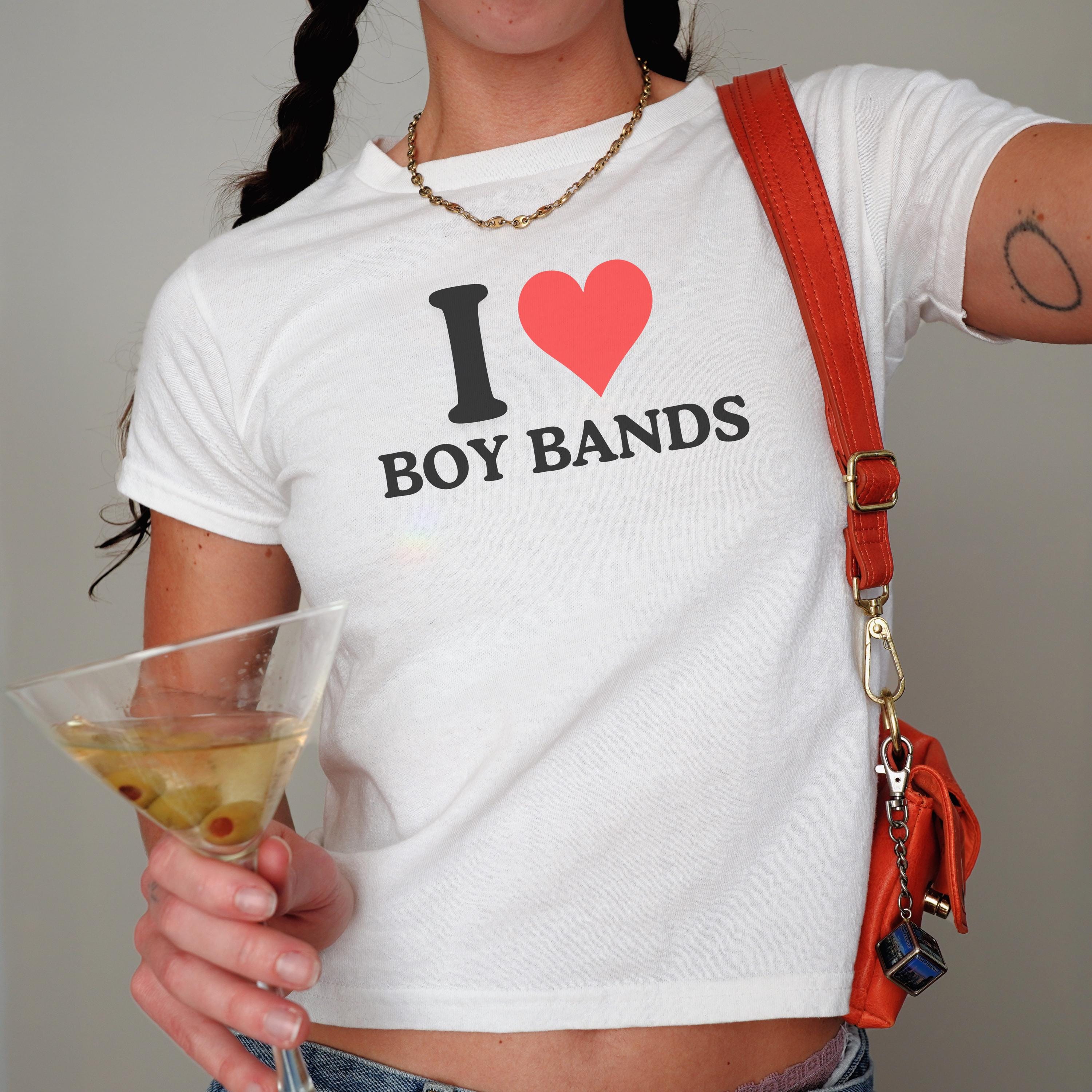 I Love Boy Bands Baby Tee for Women, Viral Y2K Fitted Crop Concert Tour Shirt, Summer Festival Rave Outfit, Music Lover Gift, K-Pop Brothers Aesthetic