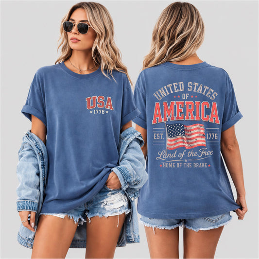 Vintage USA Patriotic Shirt, Land of the Free tee, Fourth of July outfit, unisex relaxed fit, summer gift for women & men