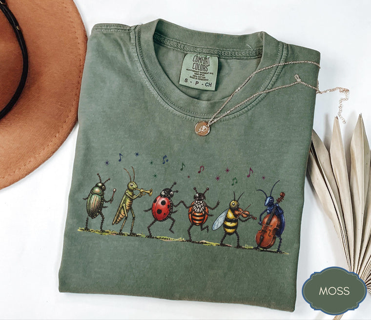 Comfort Colors Vintage Insect Music Tee - Musical Bugs Illustration, Unisex Relaxed Fit, Aesthetic Gift, Festival Summer Outfit, Streetwear