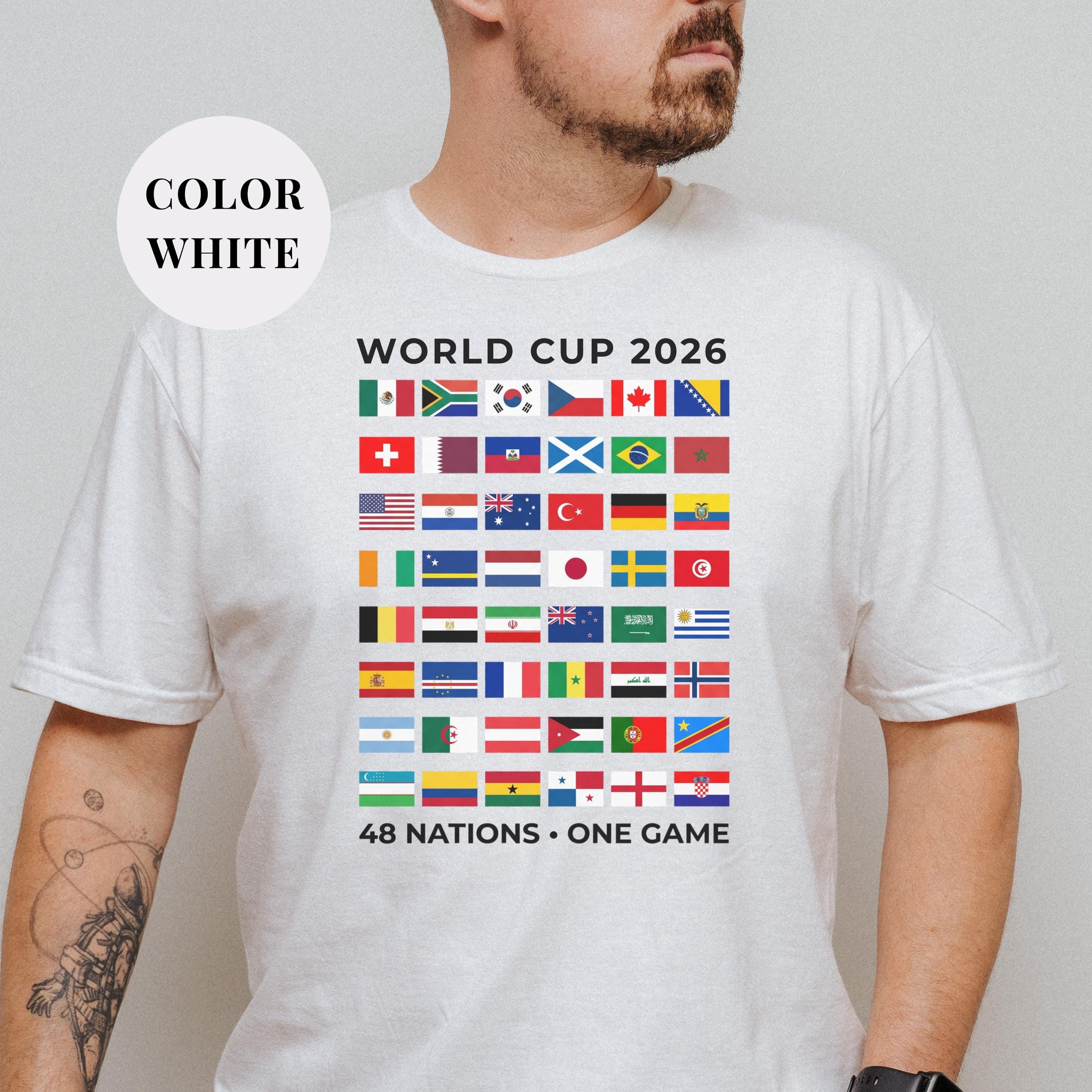 Soccer Shirt, 48 Nations World Flags T-Shirt, Soft Cotton Unisex Tee for Men Women, Game Day Outfit, Gift