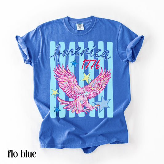 th of July America 1776 250th Anniversary Patriotic USA striped flag Bald Eagle Freedom T-Shirt, unisex relaxed fit summer outfit, matching set gift