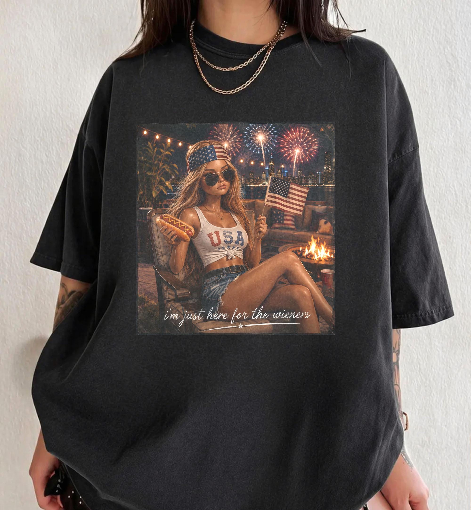 I'm Just Here For the Wieners Comfort Colors Shirt, Funny Doll Face 4th of July Outfit, Hotdogs Independence Day Humor Tee, Unisex Cotton Summer Gift