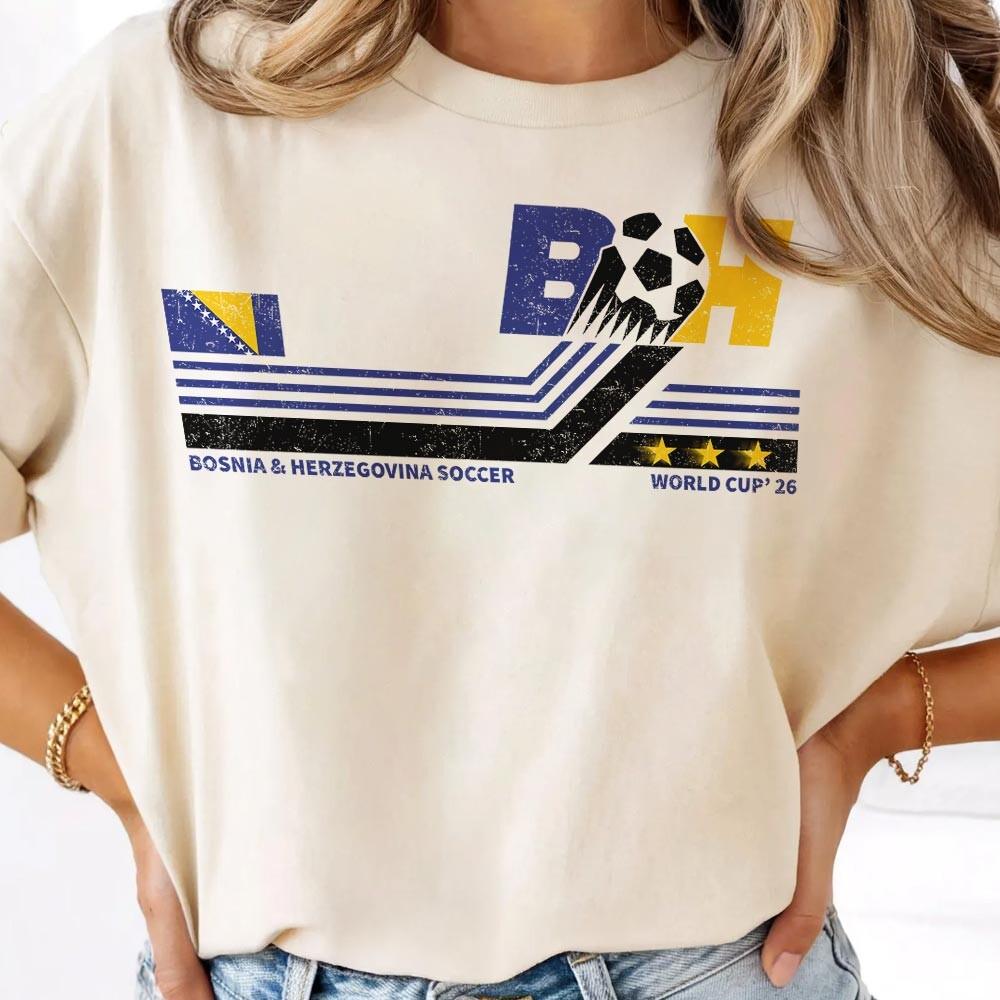 Bosnia and Herzegovina Soccer Vintage Garment-Dyed Tee, Relaxed Fit Cotton Shirt, Unisex Game Day Outfit, World Soccer Fan Gift