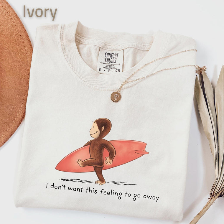 Curious Surfer Monkey Shirt, Nostalgic Summer Beach Tee, I Don't Want This Feeling To Go Away, Soft Cotton Relaxed Fit Unisex Vacation Tee Gift
