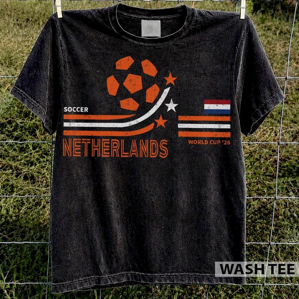 Retro Netherlands Soccer World 2026 Fan Shirt, garment-dyed cotton tee, unisex relaxed fit, game day outfit, Fathers Day gift