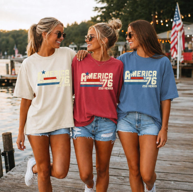 America 76 Shirt Retro 4th of July Tee, Vintage Independence Day, 250 Years Patriotic Semiquincentennial USA Tee, Soft Cotton Unisex Family Outfit