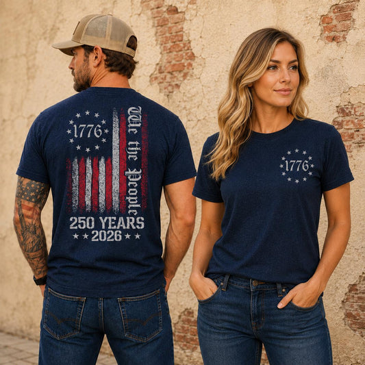 We The People Shirt 1776 to 2026 Tee, 250th Anniversary USA Patriotic Mens Top, Veteran Gift, 4th of July Apparel, US Flag Back Print, summer outfit