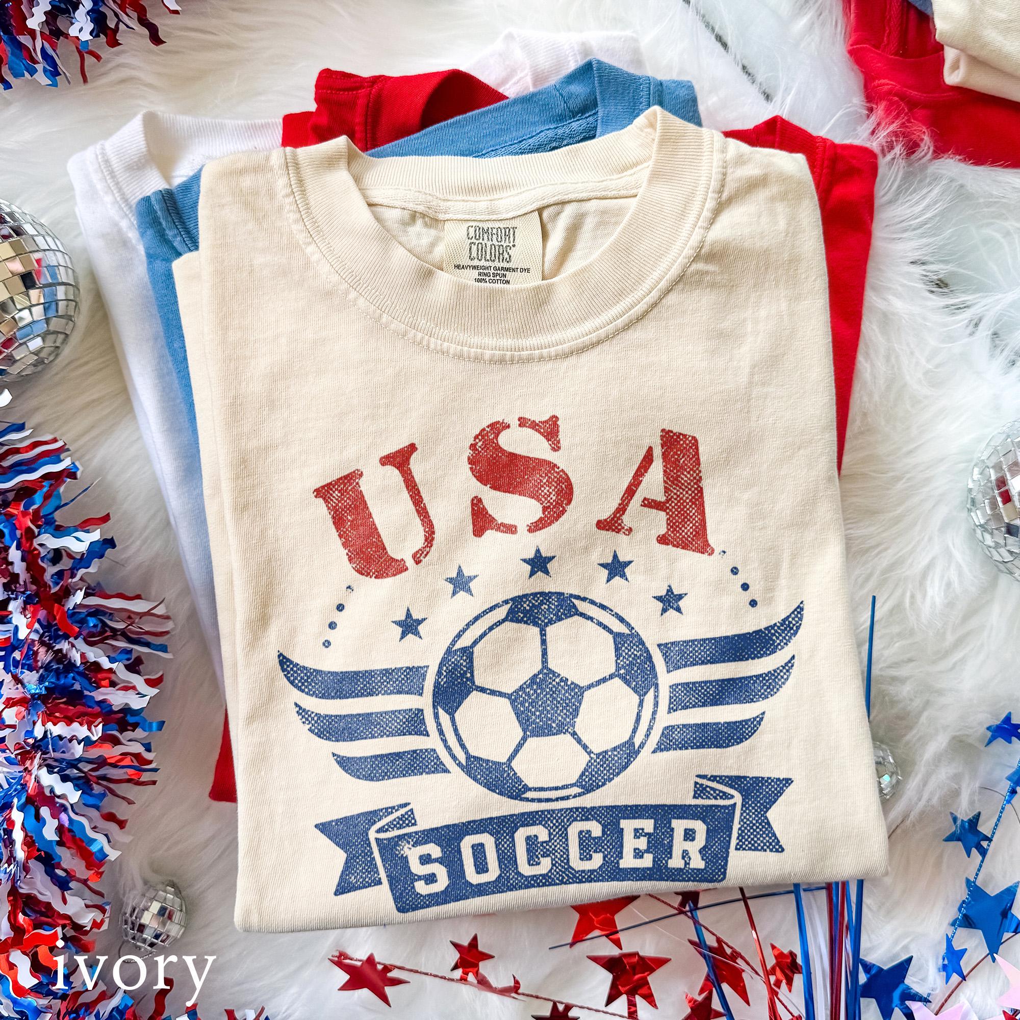 Soccer Tee USA Canada Mexico, Vintage Garment-Dyed Summer Match Day Sportswear Top, Unisex Oversized Cotton, USA Gift Shirt