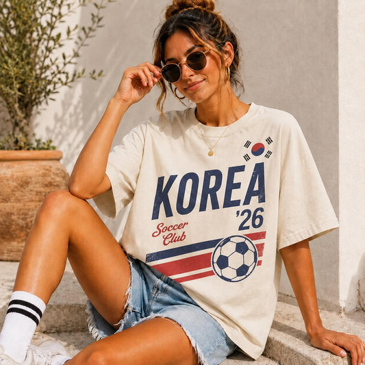 Korea Soccer Cup 2026 Shirt, South Korea Soccer Club'26 Vintage Korean Flag Tee, unisex cotton jersey, relaxed fit, game day, summer gift for fans