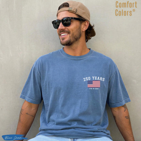 USA 250 Anniversary Pocket Tee, America Flag 250th Shirt for men & women, Fourth of July 2026 relaxed summer outfit, America's Semiquincentennial gift