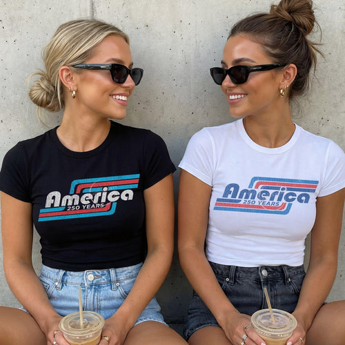 America 250 Years Baby Tee Retro Stripes Patriotic Micro Rib Americana Vintage Fitted T-Shirt for Women, 4th of July Outfit, Summer Gift