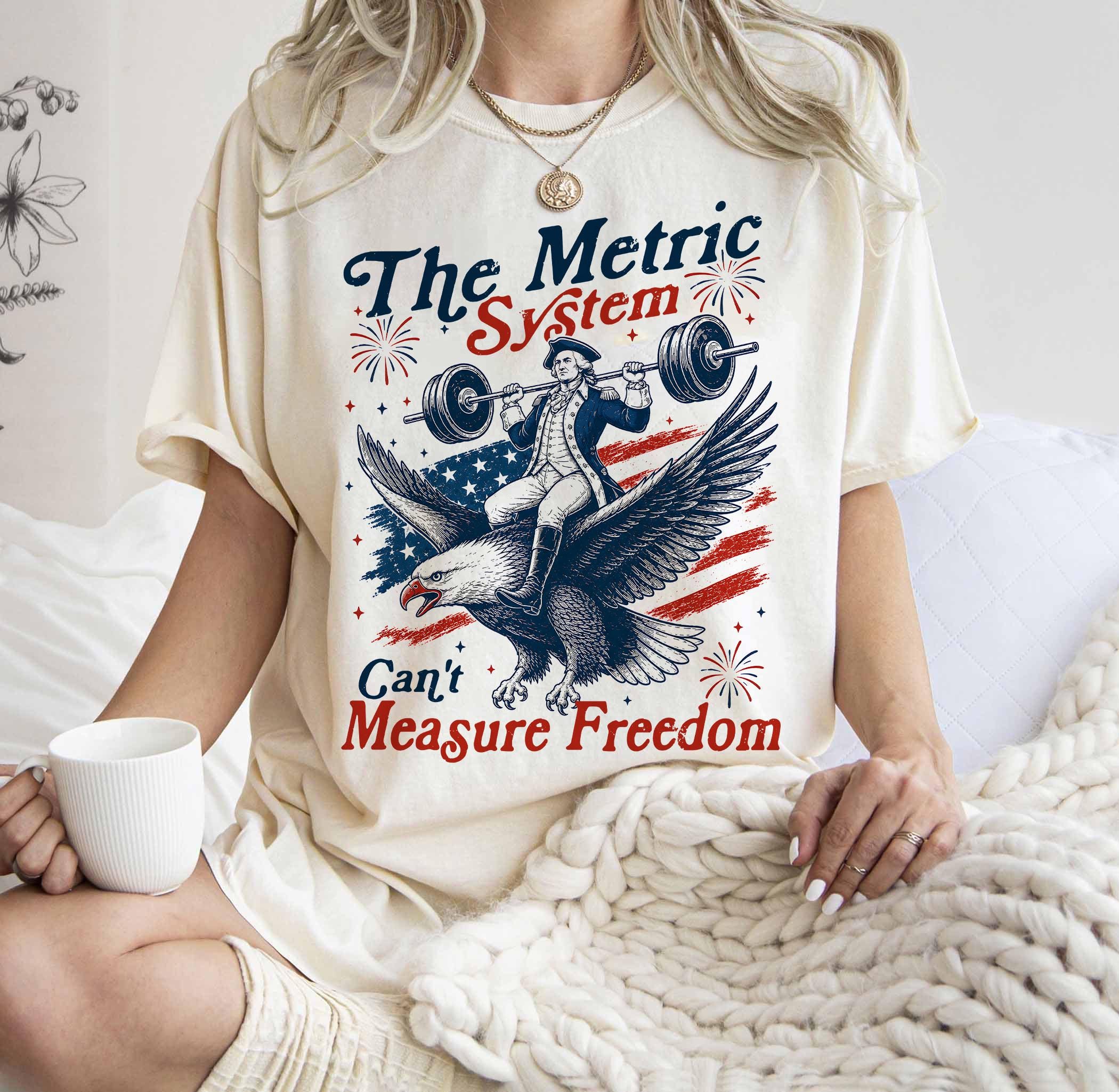 Metric System Can't Measure Freedom Shirt, Funny Founding Father Gym Tee, 4th of July American Eagle T-Shirt, Unisex Cotton, Patriotic Gift