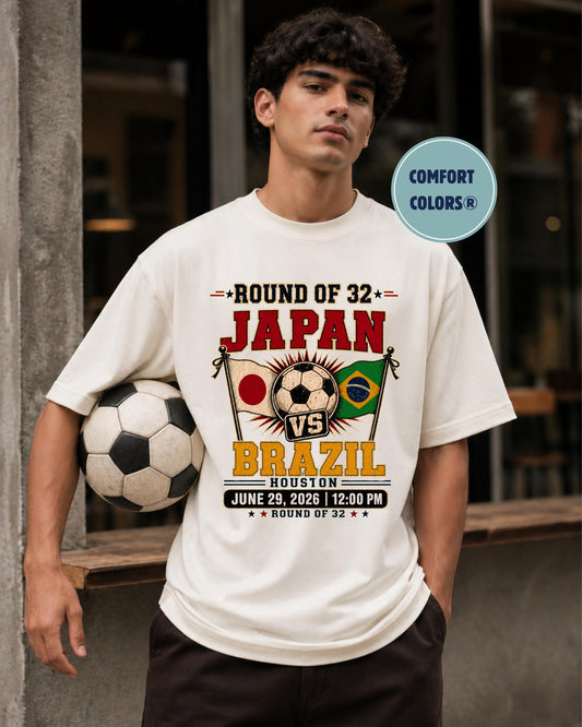 Japan vs Brazil Soccer Shirt, Round of 32 2026 Fan Tee, Unisex Cotton Game Day Top, Summer Outfit Gift for Men Women