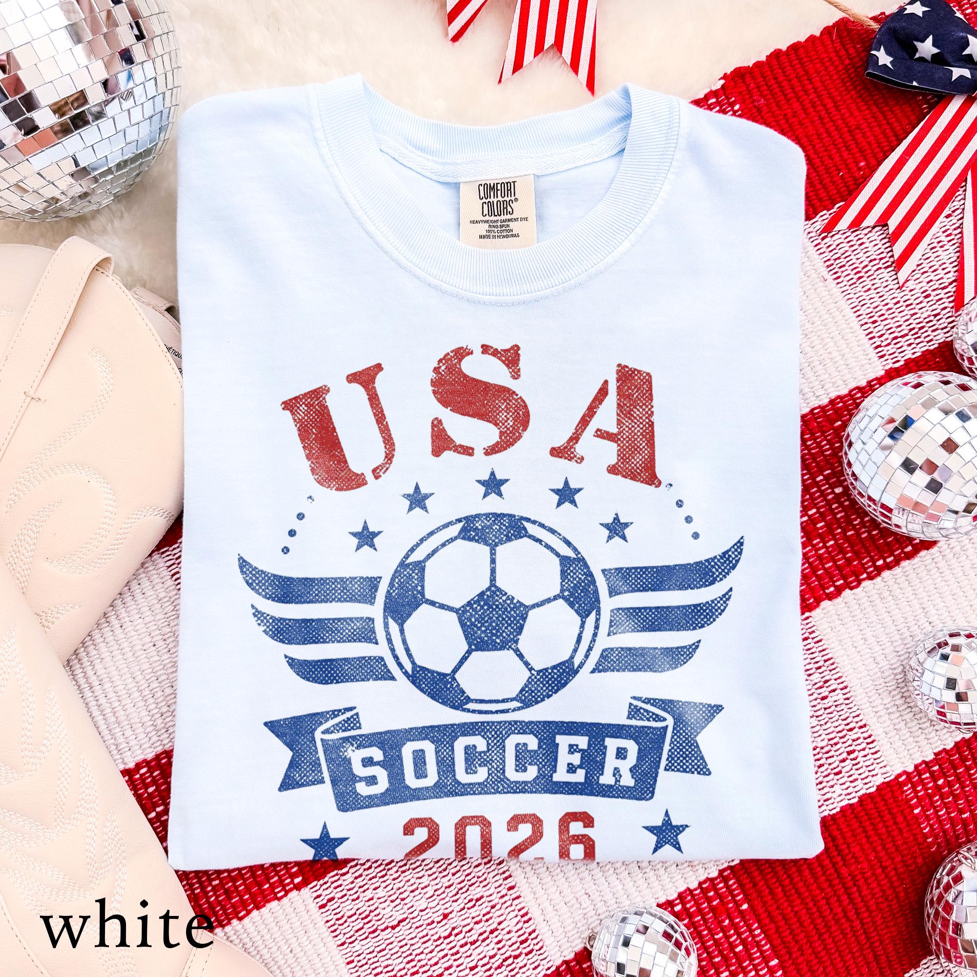 Soccer Tee USA Canada Mexico, Vintage Garment-Dyed Summer Match Day Sportswear Top, Unisex Oversized Cotton, USA Gift Shirt