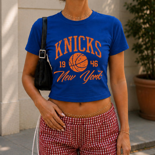 Vintage New York Basketball Baby Tee, Distressed Varsity Fitted Top, Y2K Sporty Aesthetic Shirt for Women, Cute Summer Outfit, Game Day Gift