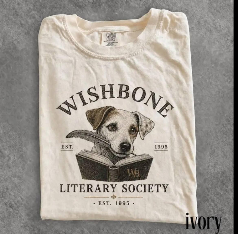 Wishbone Dog Vintage Literary Society Tee, Book Lover Shirt, 90s Nostalgia Teacher Gift, Unisex Cotton Relaxed Fit Aesthetic T-Shirt for Women & Men
