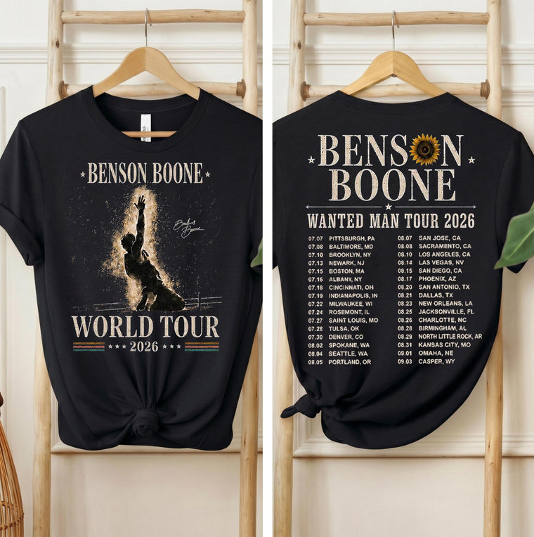 Benson Boone Wanted Man Tour 2026 Shirt, Vintage Aesthetic Concert Tee, World Tour T-Shirt, Unisex Concert Outfit, Fan Gift for Men & Women