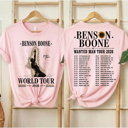 Benson Boone Wanted Man Tour 2026 Shirt, Vintage Aesthetic Concert Tee, World Tour T-Shirt, Unisex Concert Outfit, Fan Gift for Men & Women