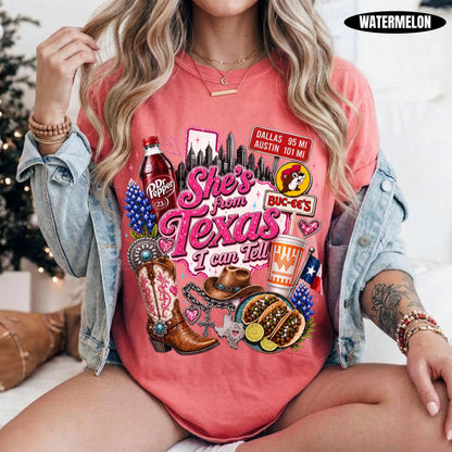 She's From Texas I Can Tell Shirt, Texas Native Southern Charm Cowgirl Tee for Women, western aesthetic summer gift
