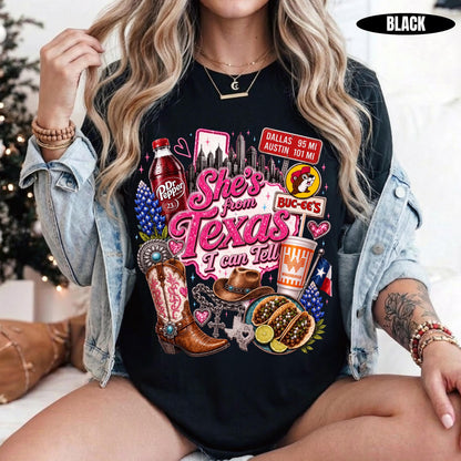 She's From Texas I Can Tell Shirt, Texas Native Southern Charm Cowgirl Tee for Women, western aesthetic summer gift