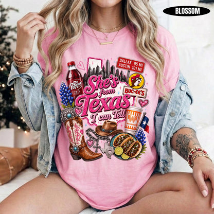 She's From Texas I Can Tell Shirt, Texas Native Southern Charm Cowgirl Tee for Women, western aesthetic summer gift