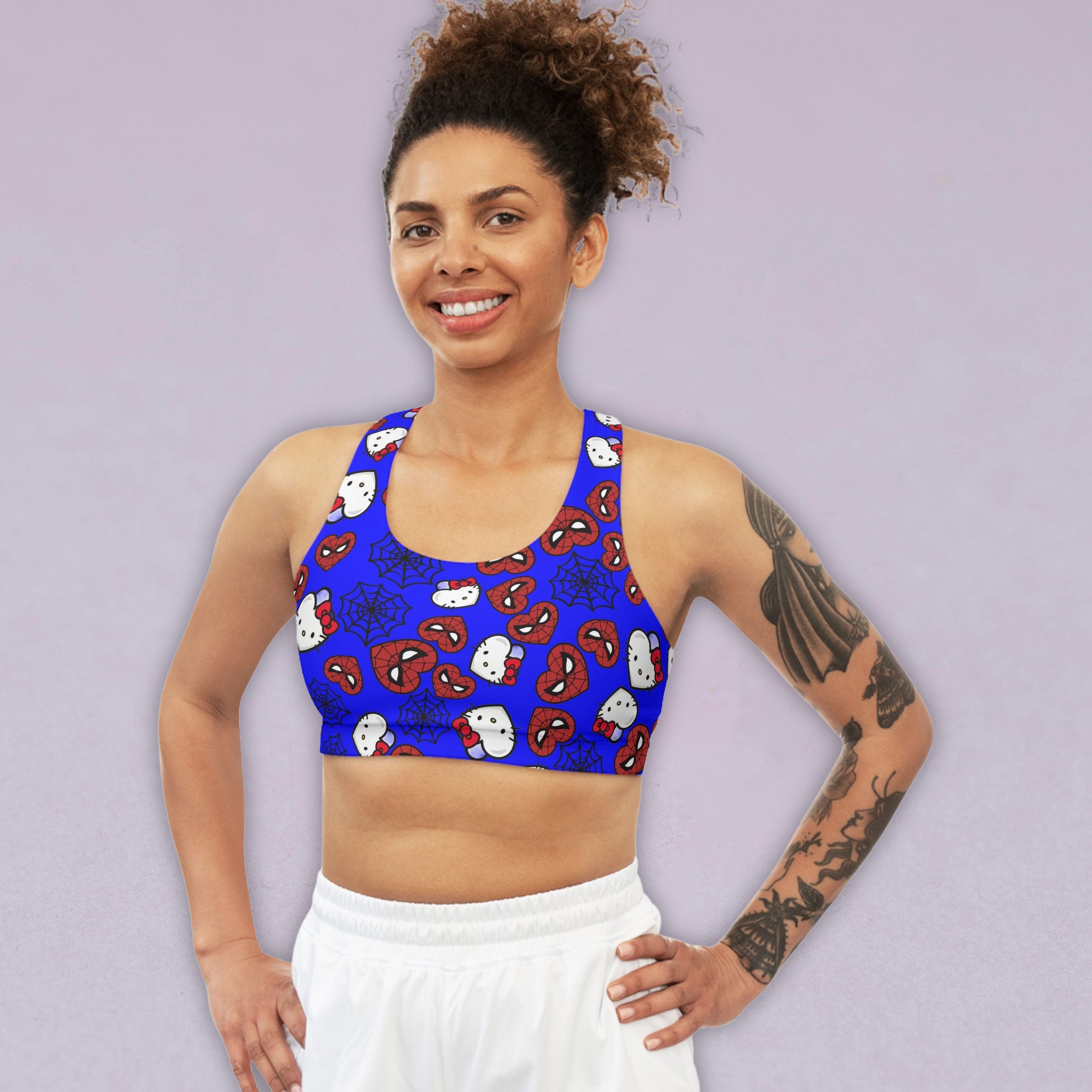 Sports bra kitty spider web heart blue