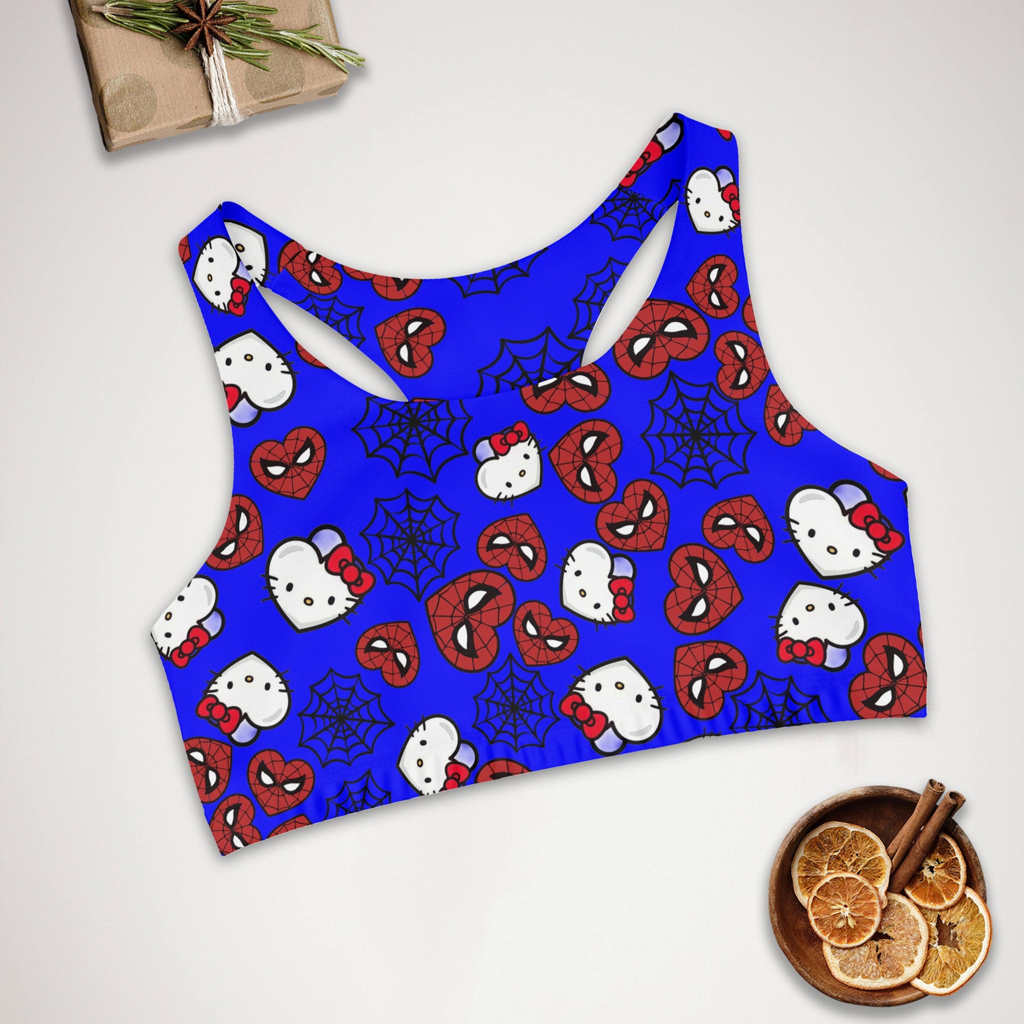 Sports bra kitty spider web heart blue