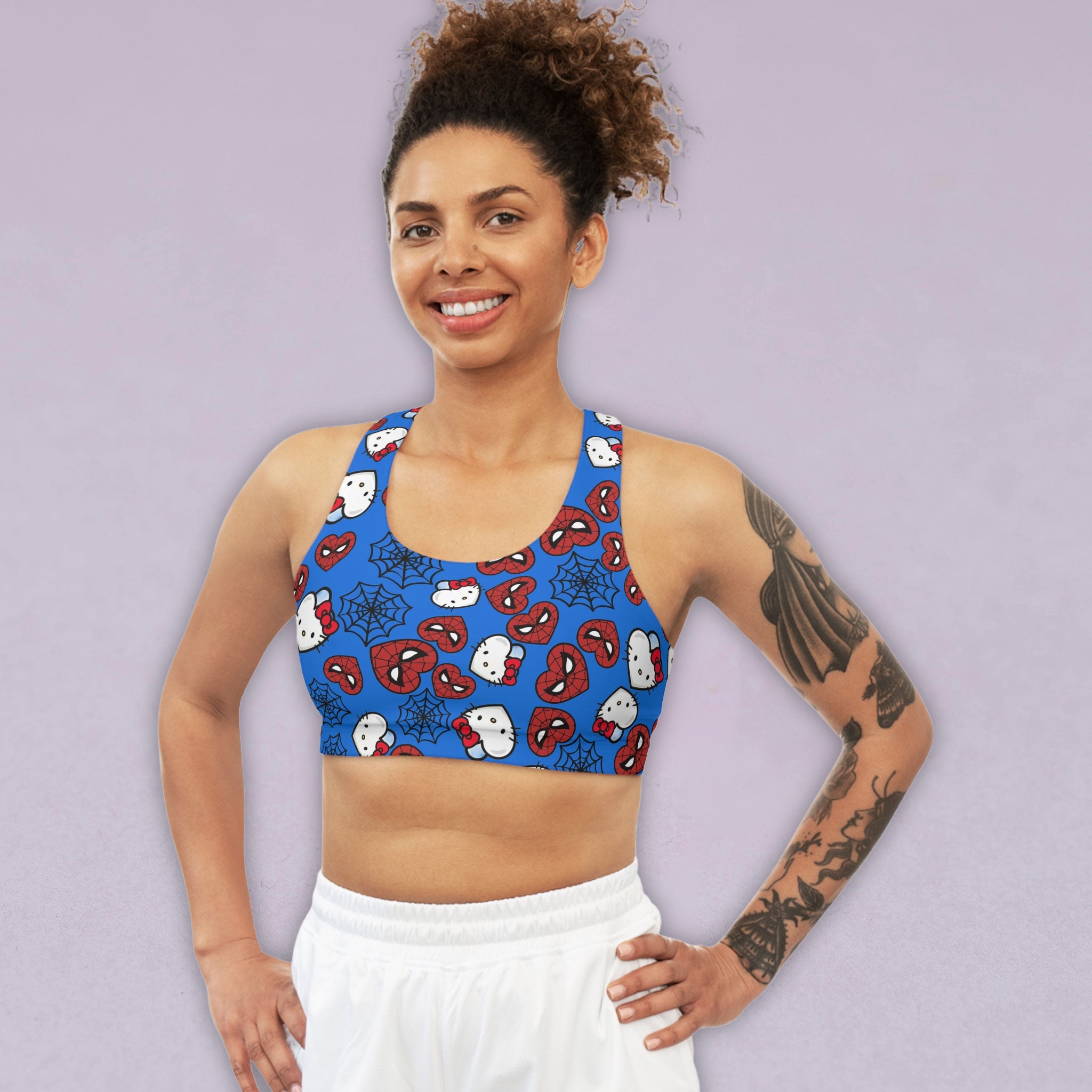 Sports bra kitty spider web heart cyan