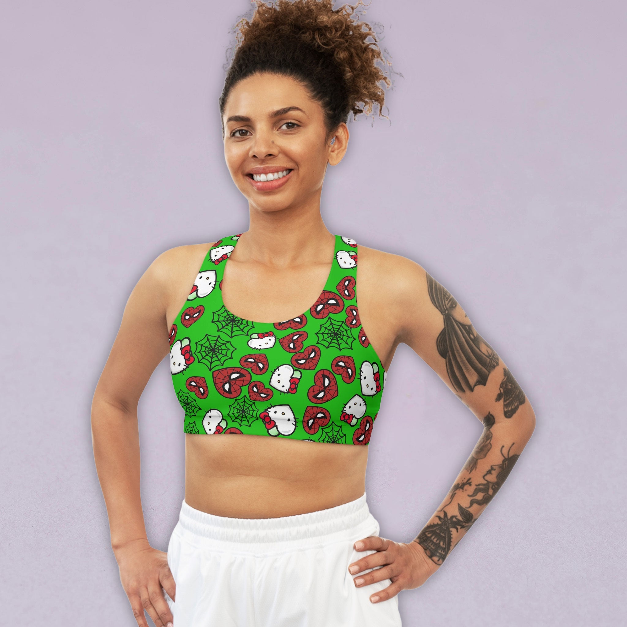 Sports bra kitty spider web heart green